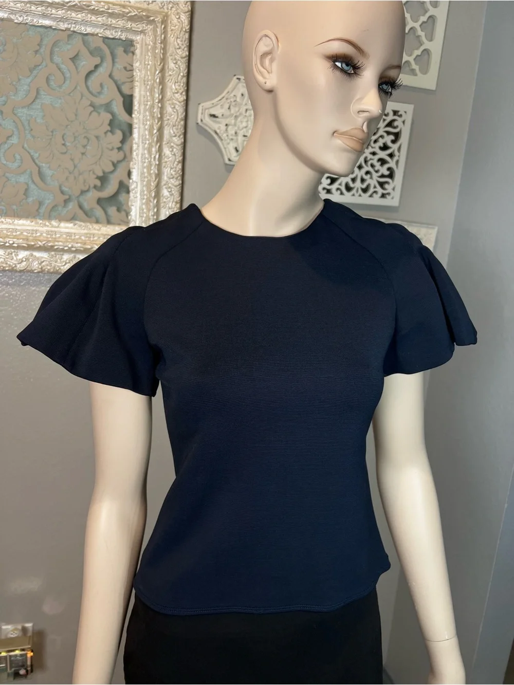 Carven Navy Flutter Sleeve Top - Picture 6 of 11